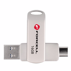 FORCELL F-DATA USB-muistitikku Metal Duo 16GB USB3.2 Gen 1 (USB A / Type C) hopea