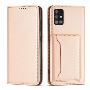 Magneettikorttikotelo Kotelo Samsung Galaxy A12 5G pussi lompakko kortin haltija vaaleanpunainen