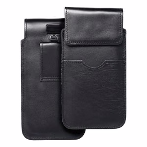 ROYAL - Nahkainen yleispussi läpällä / musta - Koko 2XL+leveä - Samsung A12 / Note 9 / Xiaomi Redmi Note 10 Pro
