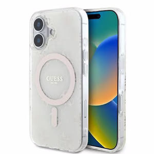 Guess IML 4G Background MagSafe Suojakuori iPhone 16 Plus:lle - valkoinen