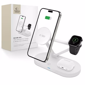Tech-Protect QI15W-A41 3in1 Langaton laturi MagSafella Apple-laitteille - Valkoinen