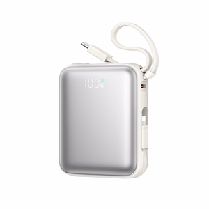 Joyroom JR-PBF27 10000mAh 22.5W tehopankki sisäänrakennetuilla USB-C- ja Lightning-kaapeleilla - valkoinen