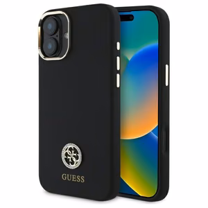 Guess Silikoninen Logo Strass 4G suojakuori iPhone 16:lle - musta