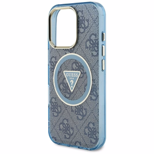 Guess IML Metal Glitter 4G Circle Triangle MagSafe Suojakuori iPhone 16 Pro:lle - Sininen