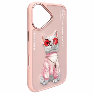 Nimmy Glasses Cool Cat iPhone 16 Suojakuori - vaaleanpunainen