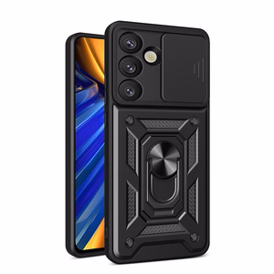 Hybrid Armor Camshield Suojakuori jalustalla ja kamerasuojalla Samsung Galaxy M06 5G / F06 5G:lle - Musta