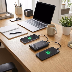 FORCELL F-ENERGY F10K6 Multicharge -varavirtalähde sisäänrakennetuilla USB-C- ja Lightning-kaapeleilla, PD, QC3.0, 3 A, 22,5 W, 10000 mAh, musta