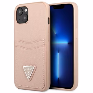 Guess GUHCP13MPSATPP iPhone 13 6.1 "vaaleanpunainen / vaaleanpunainen kovakotelo SaffianoTriangle Logo Cardslot