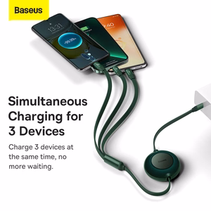 Baseus Cable Bright Mirror 2 3 in 1 - Type C to Micro USB, Lightning, Type C - 100W 1,1 metres (CAMJ010206) green