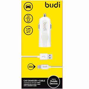 Budi BD062L car charger with 1 USB-A port, with LED indicator, with Lightning cable