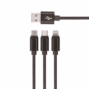 Setty 3in1 kaapeli USB - Lightning + USB-C + microUSB 1,0 m 2A KN3W1-01 musta