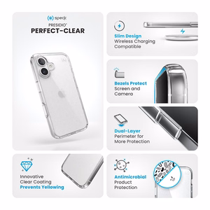 Läpinäkyvä Speck Presidio Perfect-Clear -suojakuori iPhone 16:lle