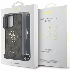 Guess 4G Big Logo Cord Stap Crossbody Case for iPhone 16 Brown