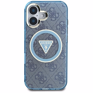 Guess IML Metal Glitter 4G Circle Triangle MagSafe Suojakuori iPhone 16:lle - Sininen