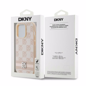 DKNY Nahkainen Checkered Mono Pattern & Printed Stripes Suojakuori iPhone 14 Pro:lle - vaaleanpunainen