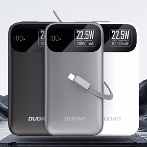 Dudao K31 10000 mAh 22.5W PD Powerbank sisäänrakennetulla kaapelilla - harmaa