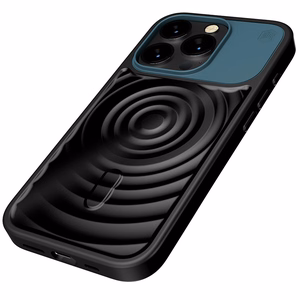STM Reawaken Ripple MagSafe -suojakuori iPhone 15 Pro Max -laitteelle, musta Atlantic-sinisillä yksityiskohdilla