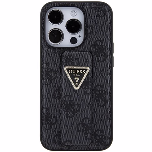 Guess Grip Stand 4G Triangle Strass Suojakuori iPhone 15 Pro Maxille - musta