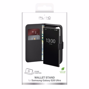 Puro Eco-Leather kuori Samsung Galaxy S26 Ultra:lle lompakon kanssa - musta