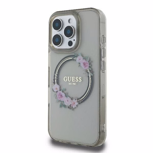 Guess Suojakuori iPhone 16 Pro:lle MagSafe-yhteensopiva GUHMP16LHFWFCK (IML Flowers Wreath) musta