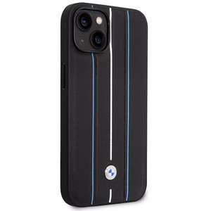 BMW BMHCP14S22RVSK iPhone 14 6.1 musta/musta kovakuori Leather Stamp Blue Lines