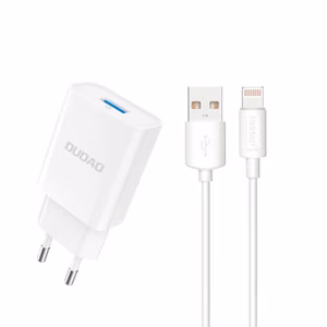 Dudao A4EU USB-A 2.1A seinälaturi - valkoinen + USB-A - Lightning kaapeli