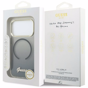 Guess IML Gradient Script Metal MagSafe Suojakuori iPhone 17 Pro - Musta