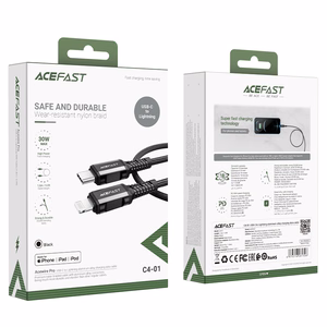 Acefast C4-01 Lightning - USB-C PD kaapeli 30W 3A 480Mb/s 1.8m - musta