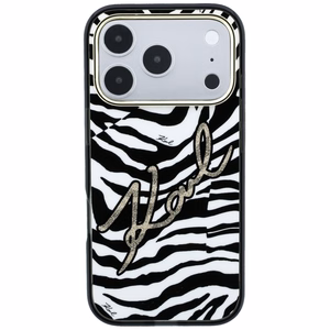 Karl Lagerfeld IML Signature Zebra Glitter MagSafe suojakuori mallille iPhone 17 Pro / 18 Pro – kullanvärinen