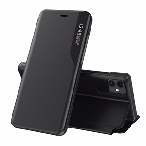 Eco Nahka View Case tyylikäs kirjahylly tyyppi tapauksessa potkuteline iPhone 13 Pro Max musta