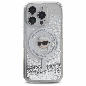 Karl Lagerfeld Suojakuori iPhone 16 Pro 6.3 KLHMP16LLGKISGH Läpinäkyvä Kova Liquid Glitter Karl Head MagSafe