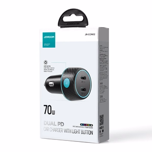 2x USB C 70W auton laturi LED-taustavalaistuksella Joyroom JR-CCN02 - musta