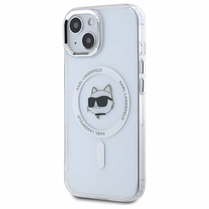 Karl Lagerfeld IML Metal Choupette Head MagSafe iPhone 15 Plus Suojakuori - valkoinen
