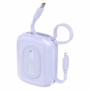 Dudao K32 22.5W 10000mAh Varavirtalähde Sisäänrakennetulla USB-C / Lightning Kaapelilla - Violetti