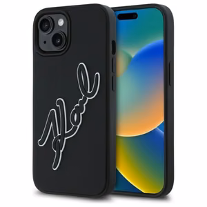 KARL LAGERFELD Suojakuori iPhone 15:lle KLHCP15S3DRKSDLK (3D Rubber Signature) musta