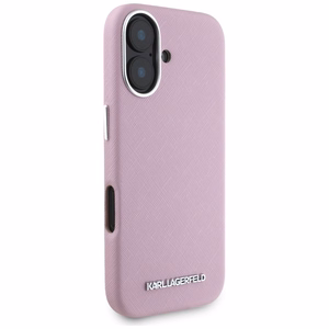 Karl Lagerfeld Saffiano Full Wrapped Elongated Metal Logo MagSafe iPhone 16 Suojakuori - vaaleanpunainen