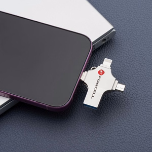 Pendrive 128GB USB 3.2 Gen 1 (USB A / USB C / Lightning / Micro USB) Forcell F-Data Metal Quad hopeinen