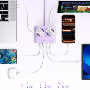 Orico PDC25 25W 6in1 jatkojohto 2x AC + 2x USB-A + 2x USB-C - violetti