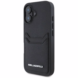 Karl Lagerfeld HC Grained PU Cardslot Metal Elong iPhone 16 Suojakuori - Musta