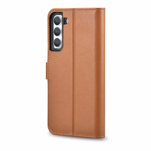 iCarer Haitang Leather Wallet Case Leather Case for Samsung Galaxy S22 + (S22 Plus) Wallet Housing Cover Brown (AKSM05BN)