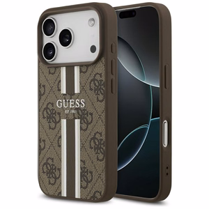 Guess 4G Printed Stripes MagSafe suojakuori iPhone 17 Pro:lle ruskea