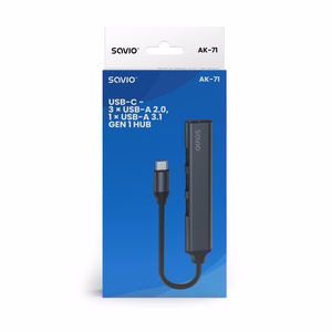 SAVIO AK-71 USB-C keskitin - 3 x USB-A 2.0, 1 x USB-A 3.0, 4-in-1, 5 Gbps