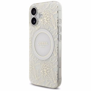 Guess IML Flowers Electro Pearl Strap MagSafe suojakuori iPhone 17 - valkoinen