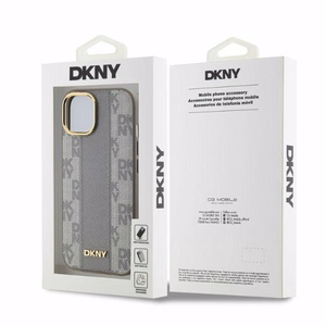 DKNY Nahkainen Checkered Mono Pattern MagSafe iPhone 14:lle Suojakuori - Beige