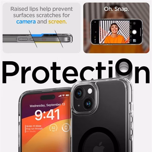 Spigen Ultra Hybrid S MagSafe Suojakuori jalustalla iPhone 15:lle - Musta