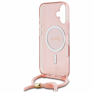 Guess Crossbody Cord Script MagSafe suojakuori iPhone 16:lle - vaaleanpunainen