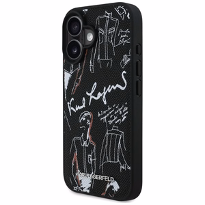 Karl Lagerfeld Grained Pattern & Logo MagSafe Case for iPhone 16 - Black