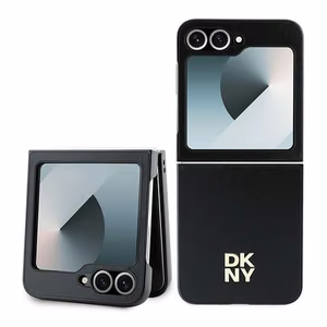 DKNY Nahkainen Metal Stack Logo Suojakuori Samsung Galaxy Z Flip 6:lle - Musta