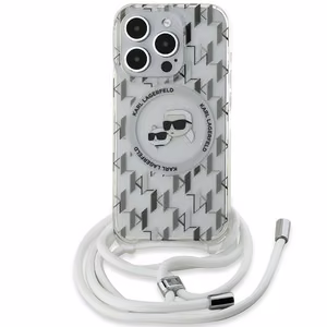 Karl Lagerfeld IML Crossbody Monogram Karl & Choupette Head MagSafe suojakuori iPhone 15 Pro:lle - läpinäkyvä
