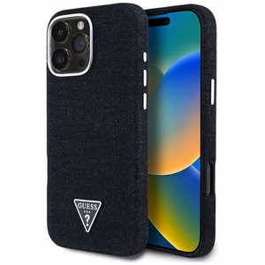 Guess Denim Triangle Logo MagSafe Suojakuori iPhone 16 Pro:lle - musta